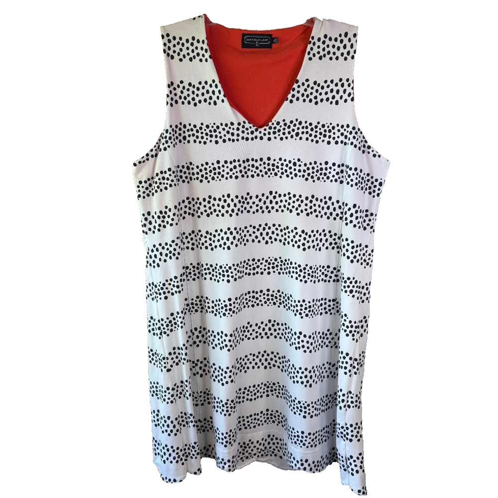 Duffield Lane White w/Black Dot Stripes w/Orange lining Sleeveless Dress Sz XL